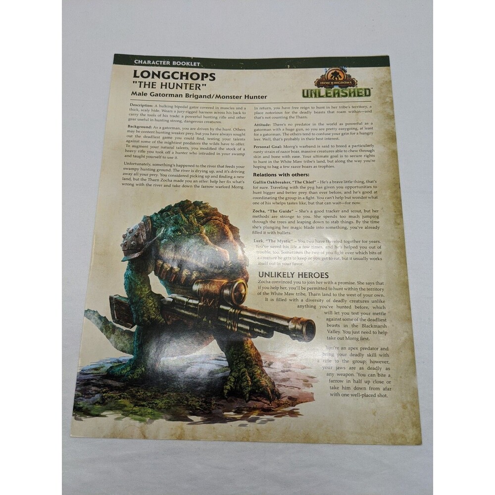 Iron Kingdoms Unleashed Longchops The Hunter RPG Character Booklet